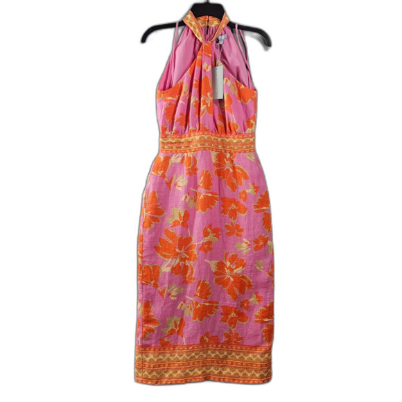 New Antonio Melani Dress Naomi Bloom Pink Linen Blend SZ 2 Summer Halter Sheath - Picture 1 of 10